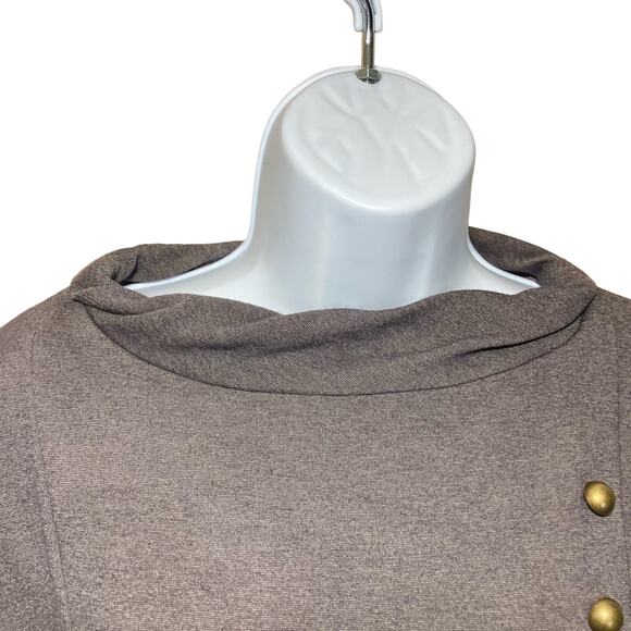 Eliza J Ponte Gray Dress Button Accent Cowl Neck Short Sleeve Fit Flare 8 Petite - Picture 13 of 15